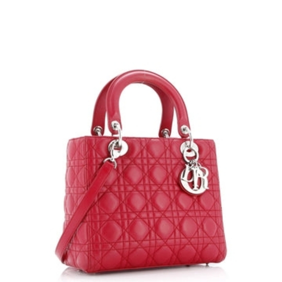 Like NEW!!! Christian Dior Lady Dior Bag Cannage Quilt Lambskin Medium - Picture 5 of 16